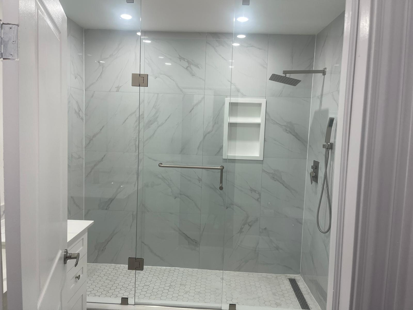 Bathroom renovation with glass shower in Mississauga