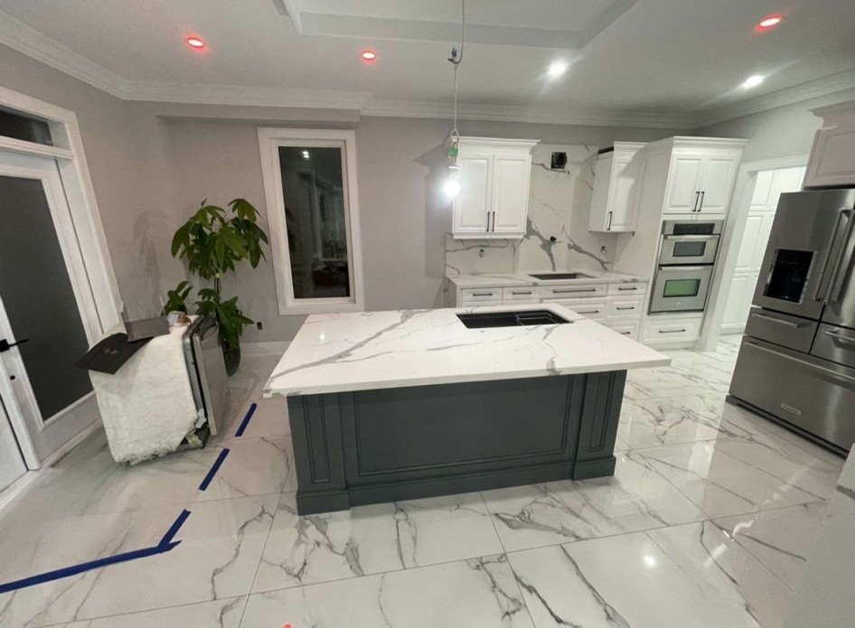 Kitchen renovation with porcelain tile flooring in Toronto